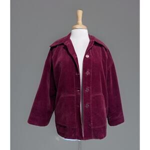 Vintage Women's L Jacket Burgundy Corduroy Sherpa Lined Barn Chore Coat Workwear